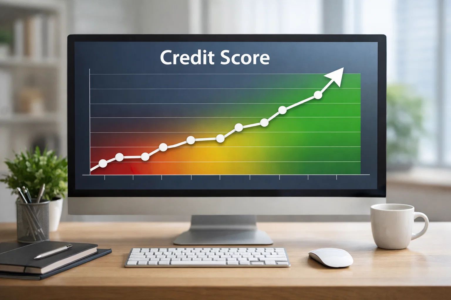 Graf ukazující rostoucí kreditní skóre s šipkou směřující nahoru